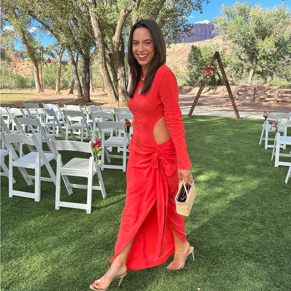 Silvia Tcherassi Temis Maxi Dress Gown Orange Ruching Cutout Long Sleeves Sz S - Picture 2 of 3